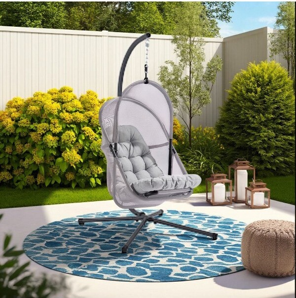 Royal Hampton RoyalHamptonPatioHangingSwingChair|CushionedLightGrayMesh