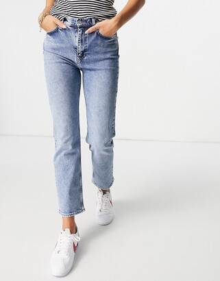 And other stories & Favorite cotton straight leg high rise jeans in LA blue  - MBLUE - ShopStyle