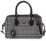Thumbnail for your product : Tory Burch Robinson Woven Leather Satchel Bag, Black/White