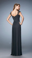 Thumbnail for your product : La Femme 22974 Beaded Lace Cap Sleeve Long Gown