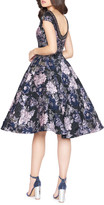 Thumbnail for your product : Mac Duggal Bejeweled Boat-Neck Cap-Sleeve Floral-Print Fit-&-Flare Dress
