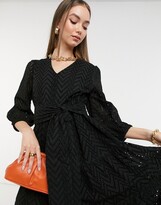 Thumbnail for your product : Selected organic cotton midi dress in black chevron broderie