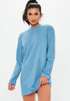 Missguided Blue Long Sleeve T Shirt Mini Dress