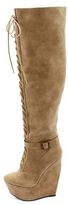 Thumbnail for your product : Charlotte Russe Lace-Up Wedge Over-the-Knee Boots