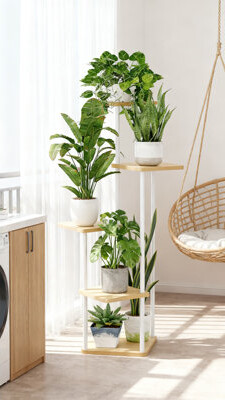 Latitude Run 5 Tier Plant Stand Indoor Outdoor Multi-Tiered Plant Shelf For Multiple Plants Corner Flower Display Metal Wood Plant Table For Patio Garden Balcony L