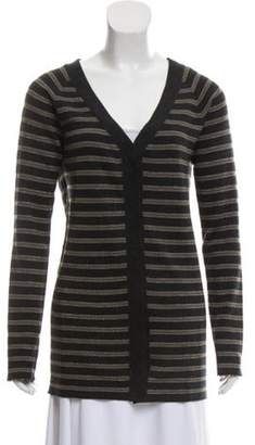 Brunello Cucinelli Striped Wool and Cashmere-Blend Cardigan olive Striped Wool and Cashmere-Blend Cardigan