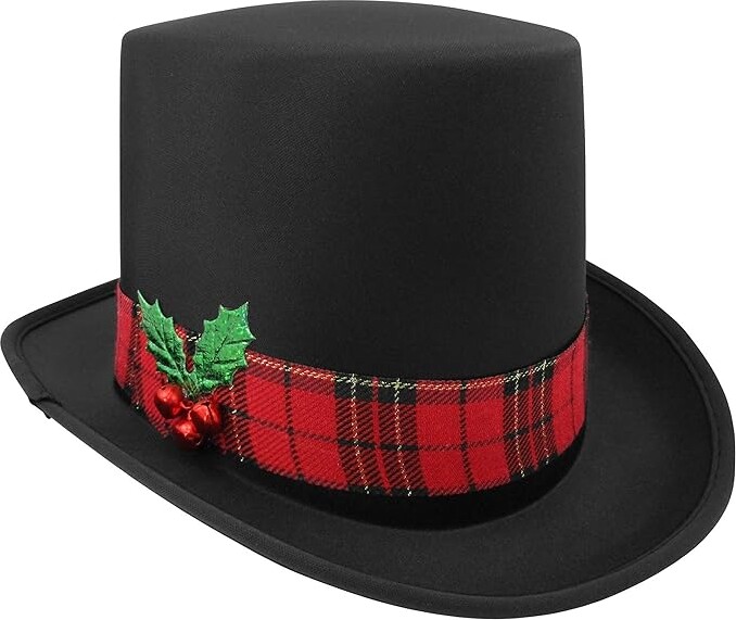 Snowman Top Hat with Plaid Band Holly and Berries - Christmas Ugly Sweater Party Hats - Caroler Costume Top Hat - Tree Topper, Multi, One Size