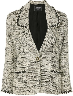 Pre-owned Chanel 1990s All-over Logo Print Collarless Jacket In Black