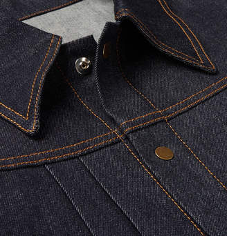 Dunhill Leather-Trimmed Pleated Stretch-Denim Jacket