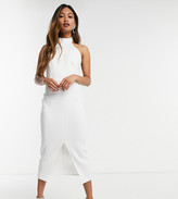 Thumbnail for your product : True Violet high neck backless split bodycon midi dress in ivory