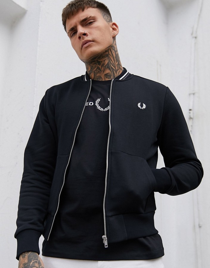 Fred Perry zip through bomber sweat in black - ShopStyle Jackets