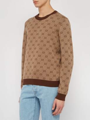 Gucci Gg-knit Wool-blend Sweater - Mens - Brown