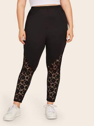 Shein Plus Contrast Lace Solid Skinny Leggings