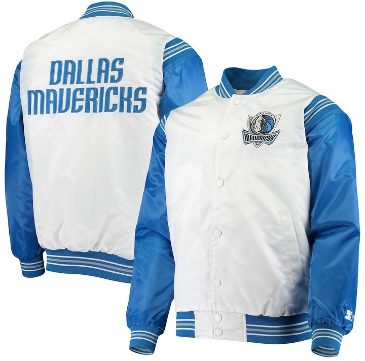 Men's Starter White and Blue Dallas Mavericks Renegade Varsity Satin