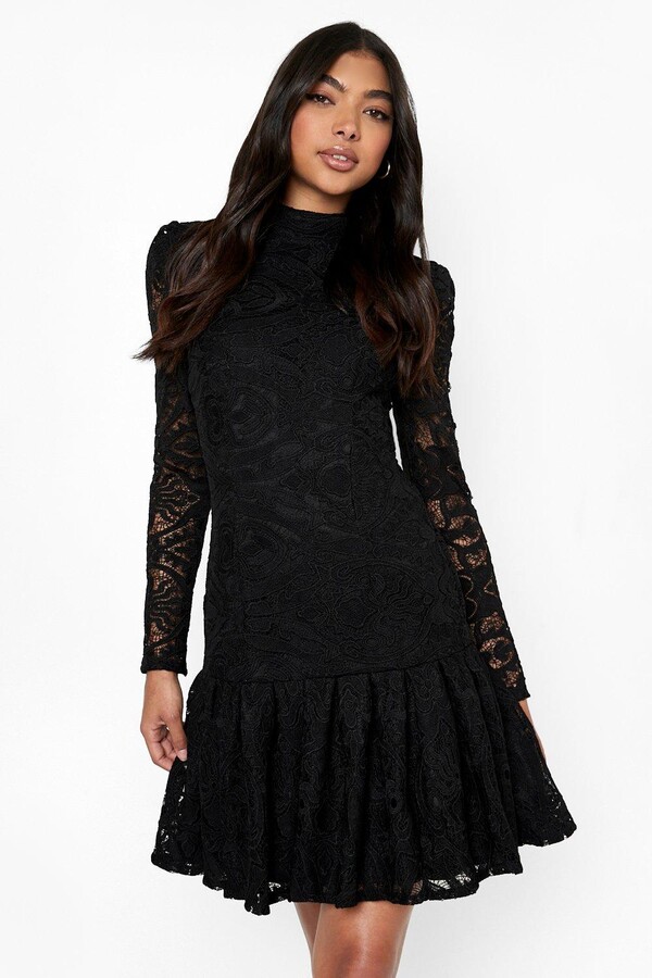black dress with long sleeves lace