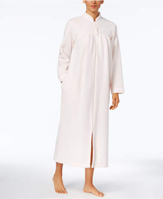Miss Elaine Brushed-Back Terry Zip-Front Long Robe