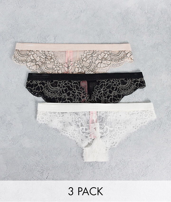 Hunkemoller Yvo high leg lace brazilian brief 3 pack in white, black and  pink - ShopStyle Knickers