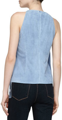 Neiman Marcus Cusp by Chambray Suede Fringe Top