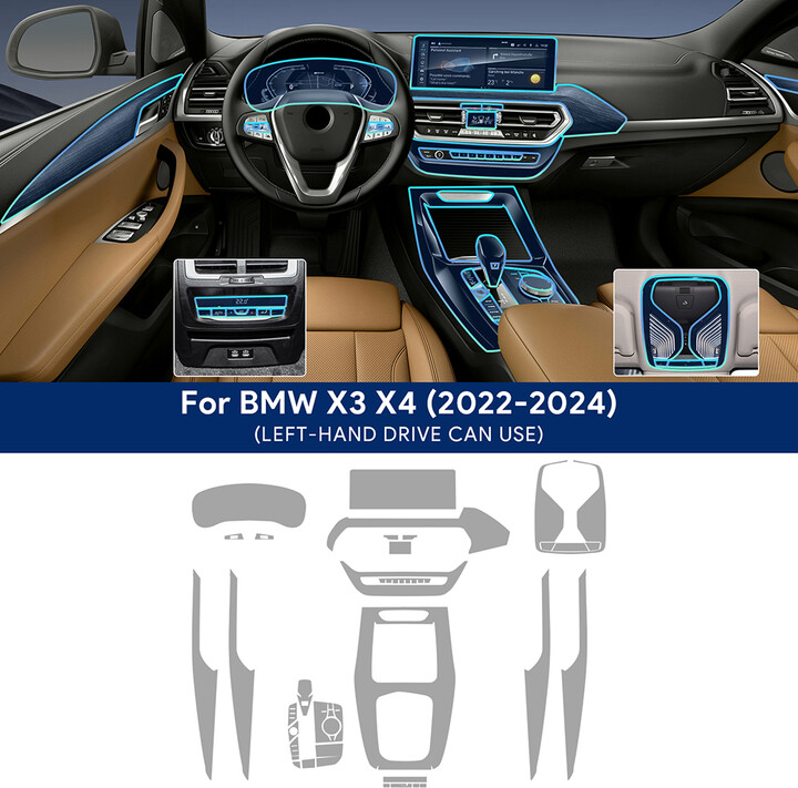 KUNGKIC For BMW X3 X4 G01 G02 2022 2023 2024 TPU Car Navigation Screen Film Gearbox Protective Sticker Anti-scratch Interior Accessories