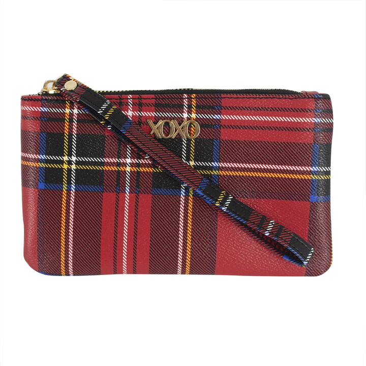 XOXO Women’s Large Red Plaid Saffiano Multifunction Solid / Patterned Wristlet