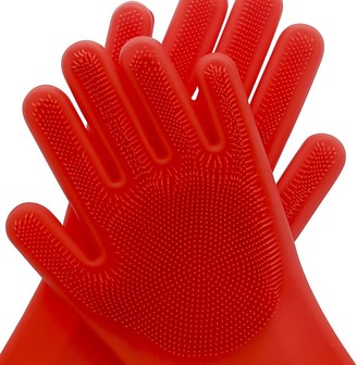 Scruba Dub Scruba-Dub Antibacterial Silicone Cleaning Gloves Ruby Red