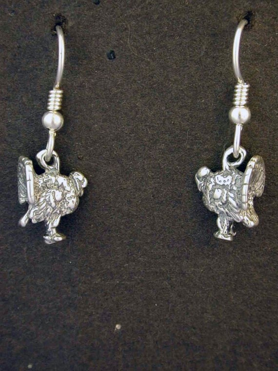 Etsy sterling Silver Turkey Earrings On Heavy French Wires