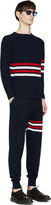 Thumbnail for your product : Thom Browne Navy & Red Cashmere Striped Sweater