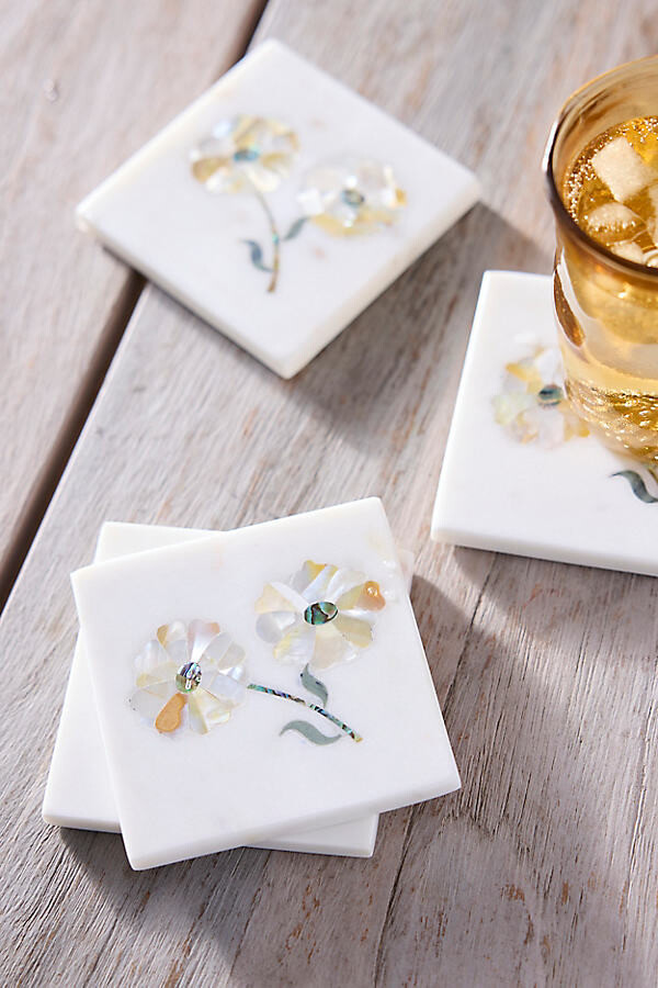 Floral Inlay Marble Coasters