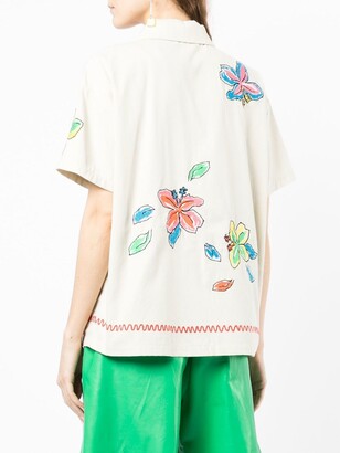 Mira Mikati Floral-Embroidered Linen Shirt