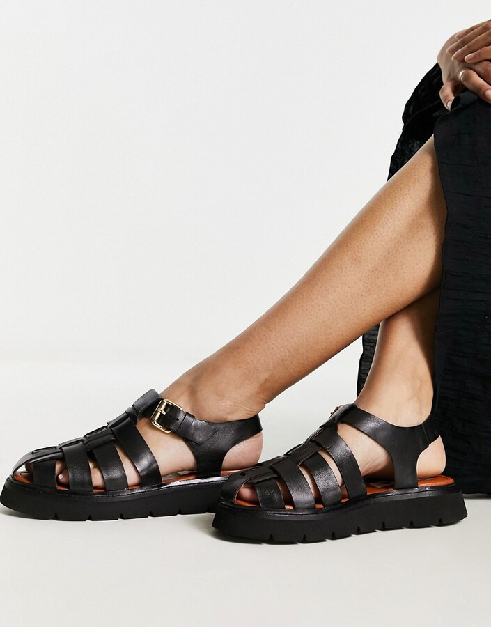 ASRA Poppy chunky fisherman sandals in black leather - ShopStyle