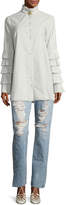 Thumbnail for your product : Jonathan Simkhai Pleated Long-Sleeve Button-Front Poplin Blouse