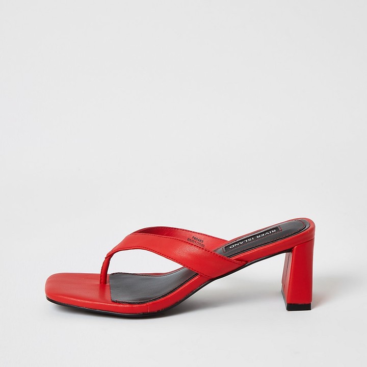 River Island Red toe thong block heel sandals - ShopStyle
