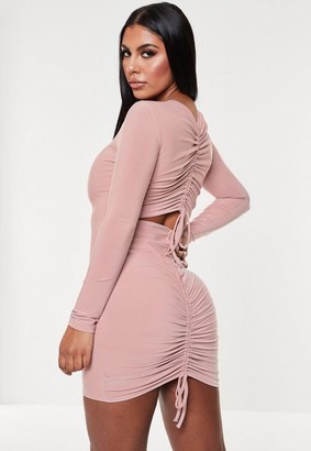 Missguided Blush Slinky Ruched Back Cut Out Mini Dress