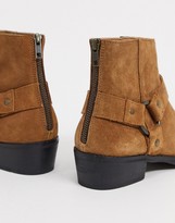 Thumbnail for your product : ASOS DESIGN cuban heel western chelsea boots in tan suede with buckle detail