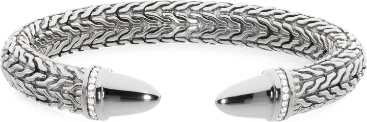 John Hardy Spear 50 Flex Cuff Bracelet Sterling Silver Diamonds 8.9mm