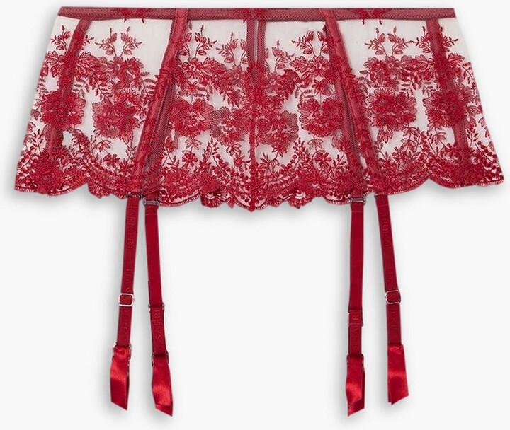 I.D. Sarrieri Tuscan Holiday satin-trimmed embroidered tulle suspender belt