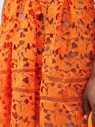 Self-Portrait Flared Macrame And Ladder-lace Mini Dress - Orange