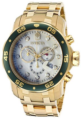 Invicta Men's Pro Diver Chronograph 18K Gold Plated Steel White MOP Dial