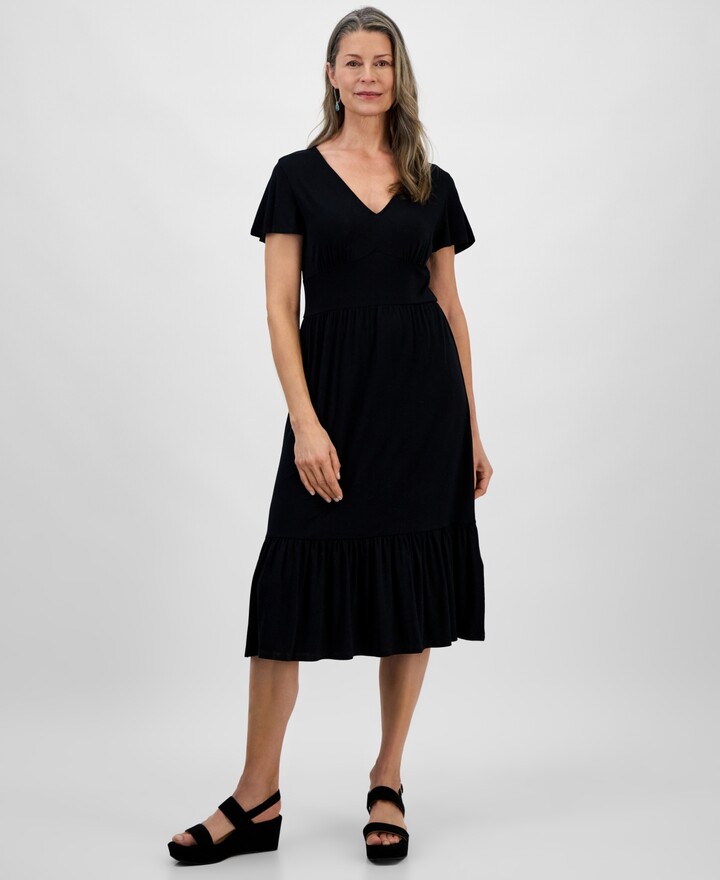 Style Co Women's Printed Flutter-Sleeve Knit Midi