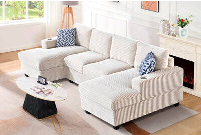 Latitude Run Modular L - Shaped Sectional Sofa With Corduroy Upholstery, Built - In Cup Holders