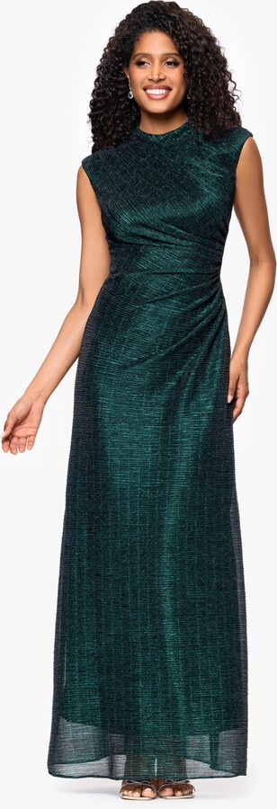 Betsy & Adam Petite Sleeveless Dress with Ruched Slit - Black/emerald