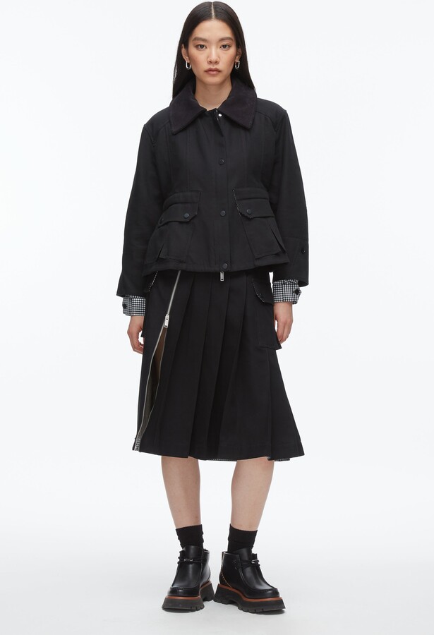 Cropped Flounce Barn Jacket in BLACK MULTI