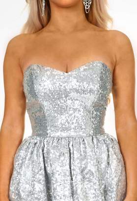 Pink Boutique Verity Silver Ombre Sequin Strapless Prom Dress