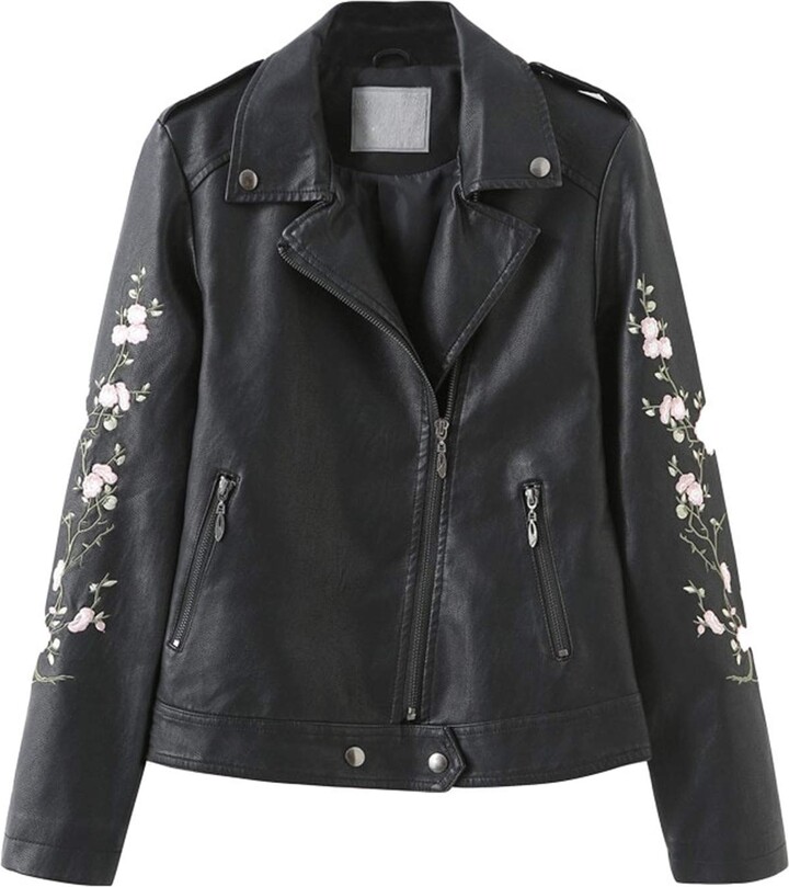 leather jacket with flowers
