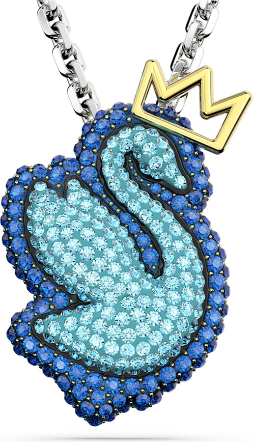 Swarovski Iconic Swan Drop Earrings, Swan, Blue, Rhodium