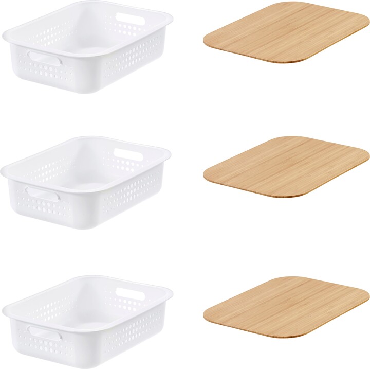 SmartStore Recycled Set of 3 6L Storage Baskets with Bamboo Lids White