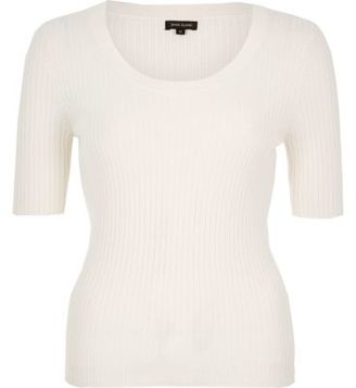 River Island Womens Cream knit ribbed scoop neck top