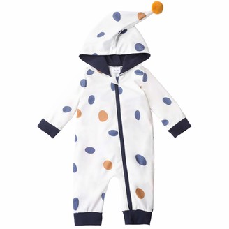 Anmino Newborn Baby Boy Girl Rompers Hooded Long Sleeve Onesies Polka Dot Jumpsuit Zipper Outfit for 0-12 Months