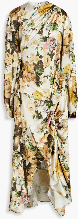 Preen by Thornton Bregazzi Draped floral-print satin midi dress