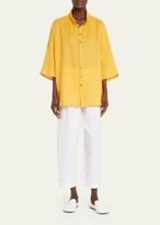 Thumbnail for your product : eskandar Sloped Shoulder Wide A-Line Pleated Collar Shirt (Long Length)